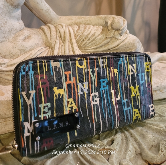 L.A.M.B. Gwen Stefani Logo Paint Spill Graffiti Wallet Leather PVC Designer #45 - Picture 4 of 12